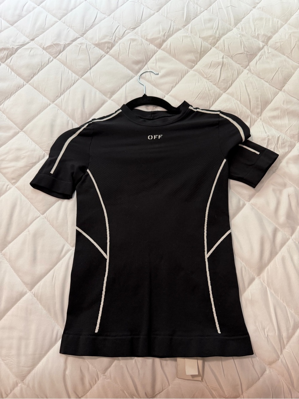 Off-White Black Short Sleeve Tee with White Piping